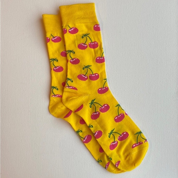 ⭐️Free w/Purchase! Cherry Novelty Socks Yellow Pink - Picture 1 of 5